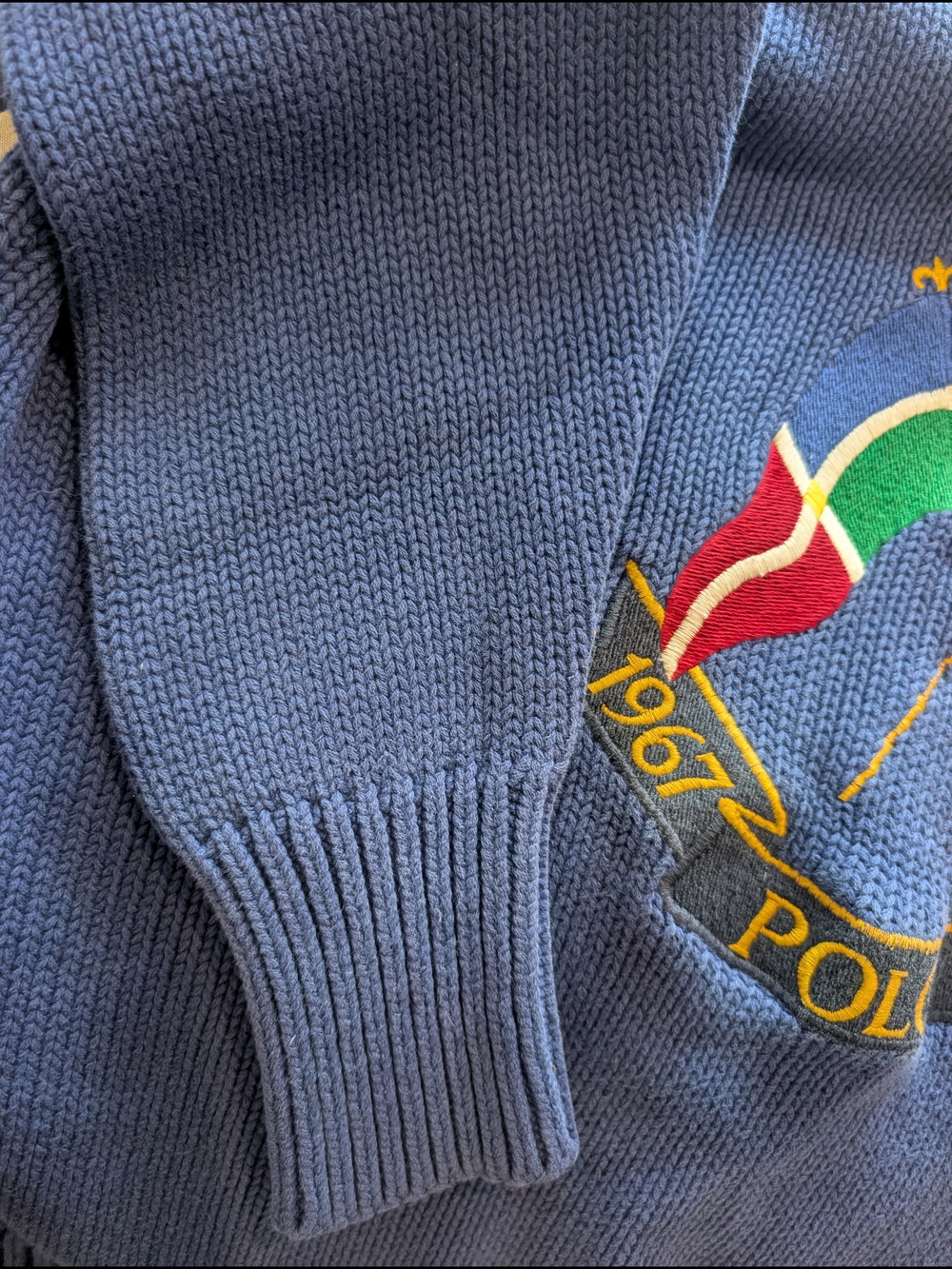 Ralph Lauren Vintage Polo 1987 20th Anniversary Cross Flags Sweater Blue L - Picture 8 of 9